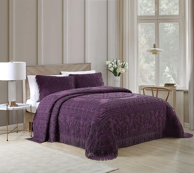 Beatrice Home Fashions Medallion Standard Cotton Chenille Sham, Eggplant | - Image 2