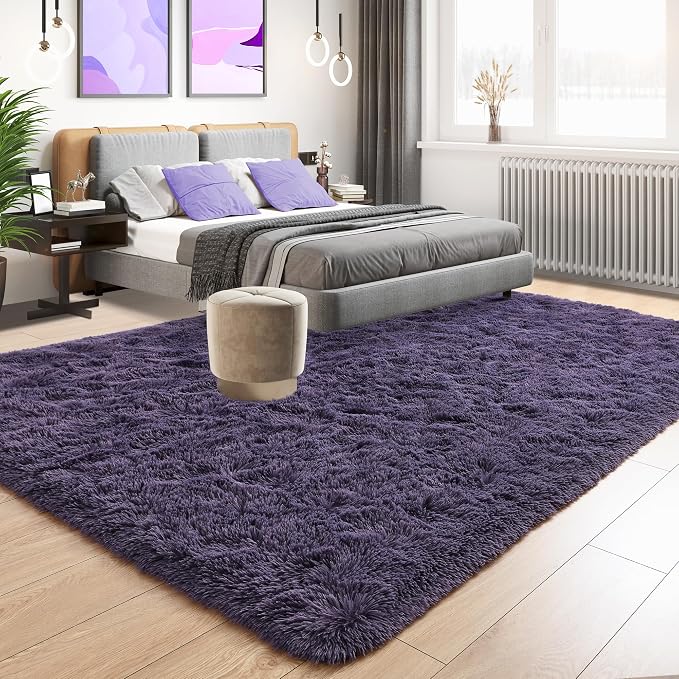 4x6 Area Rugs for Living Room, Soft Fluffy Shag Gray Purple Rug for Bedroom - Image 3