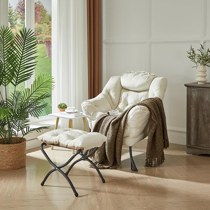 HollyHOME Lazy Chair with Foldable Ottoman, Accent Comfy Lounge Armchair and - Image 2