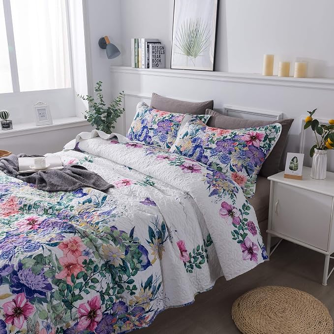 Queen Quilt Set 3-Piece Bedspread Quilted Oversized Lightweight Microfiber - Image 2