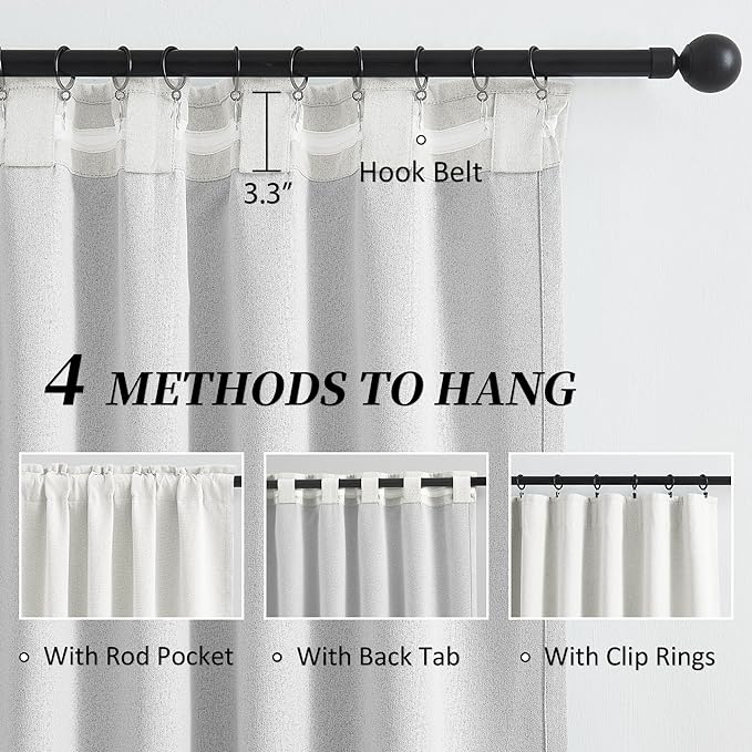 102 Inches Curtains Blackout Drapes Back Tab Hook Belt Country Farmhouse - Image 3