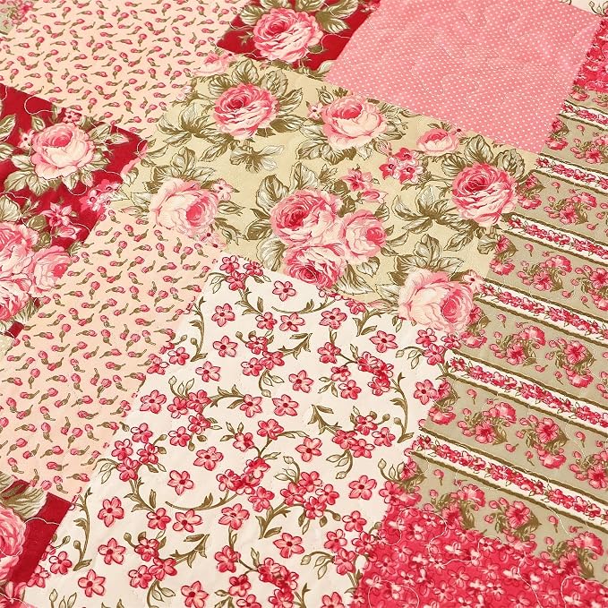 Cmfshape Summer Floral Oversize King Bedspread, Romantic Pink Quilt Set King - Image 4