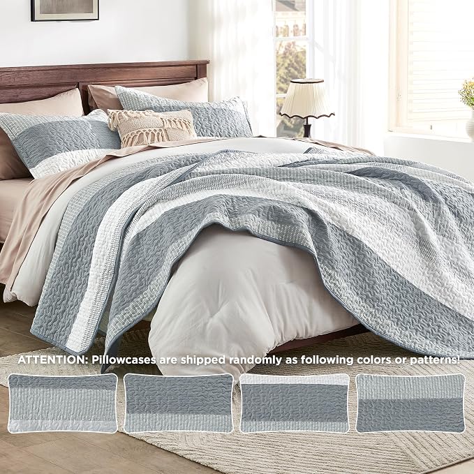 California King Quilt Set Grey, 3 Pieces Bedspreads | Ultra Soft Lightweight - Image 8