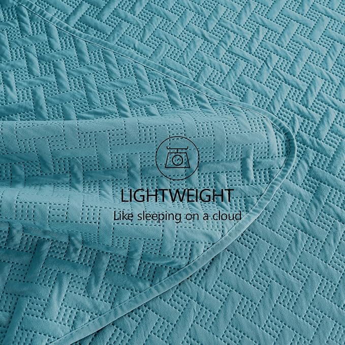 FLYMME Quilts King Size, Lightweight Teal Bedspreads, Basket Weave Pattern - Image 6