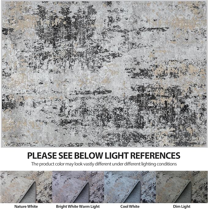 6x9 Area Rugs for Living Room Washable Bedroom Dining Room Black Grey Gold | - Image 7