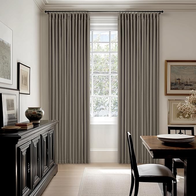 Taupe Pleated Linen Blackout Curtains 84 Inch Long - Image 8