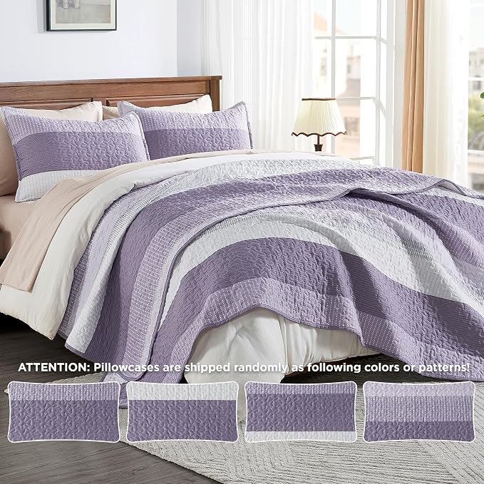 California King Quilt Set Grayish Purple, 3 Pieces Bedspreads | Ultra Soft - Image 2