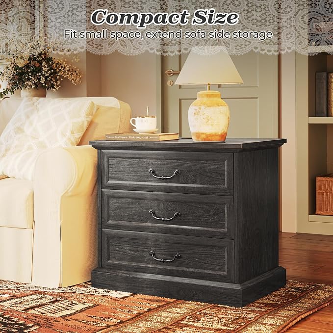 Huuger Nightstand with Charging Station, 3 Drawer Night Stand Set of 2 | 22 - Image 9