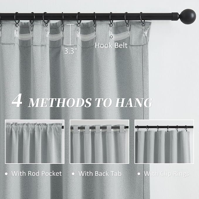 Full Blackout Curtains Light Grey 102 Inches Long 2 Panels Set, Extra Long Back - Image 3