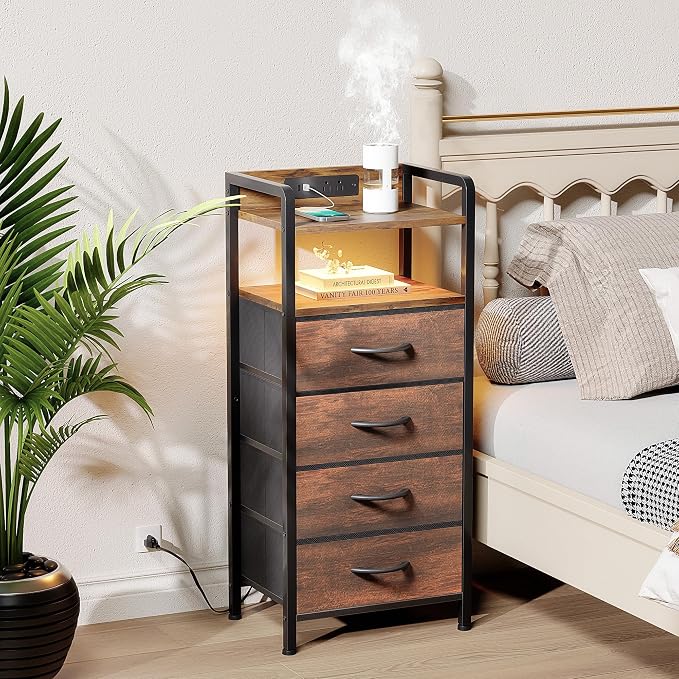 Lazzanto Nightstand with Rear Charging Station, LED Light, 4 Drawers, 2 USB-A - Image 2