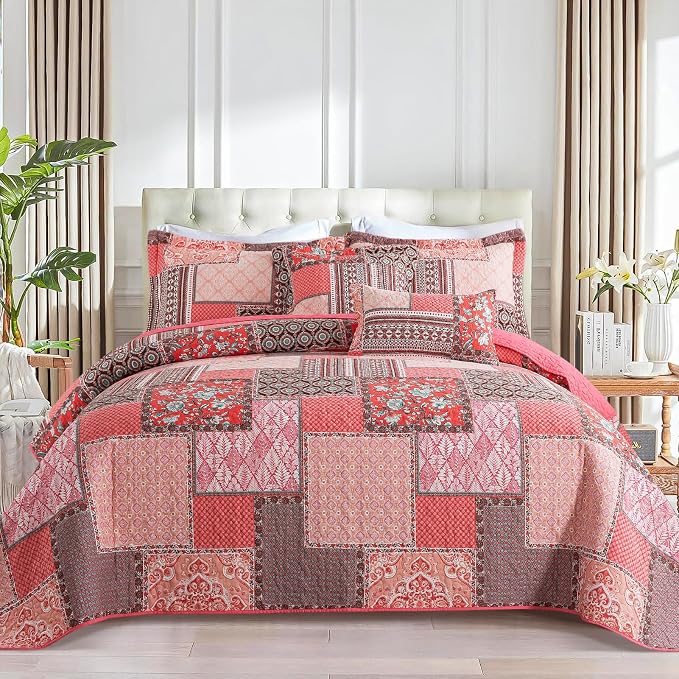 BEDIFANY Pink King Quilt Set, 100% Cotton Cover King Size Quilt Bedding Set | 3 by BEDIFANY