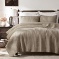 WDCOZY Dark Beige Cross Stitch Twin Size Quilt Set, Striped Lightweight Soft by WDCOZY