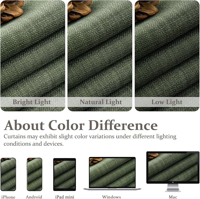 Loden Green Thick Linen Tall Bedroom Curtains 102 Inches Long 2 Panels - Image 10