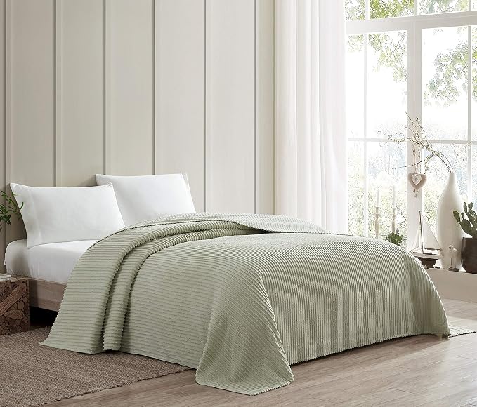 Beatrice Home Fashions Queen Channel Chenille Bedspread, Sage | Soft, - Image 2