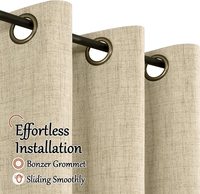 Burlap Linen Blackout Curtains 80 Inch Long Each 38 Wide 2 Panels | Thermal - Image 5