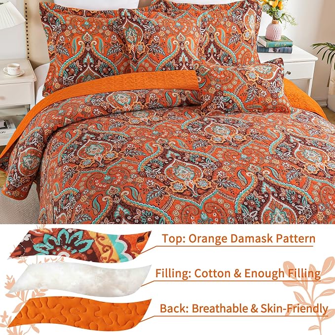 VAPUTAR 100% Cotton Face Quilts Queen Size, Queen Quilt Bedding Set | Bohemian - Image 3