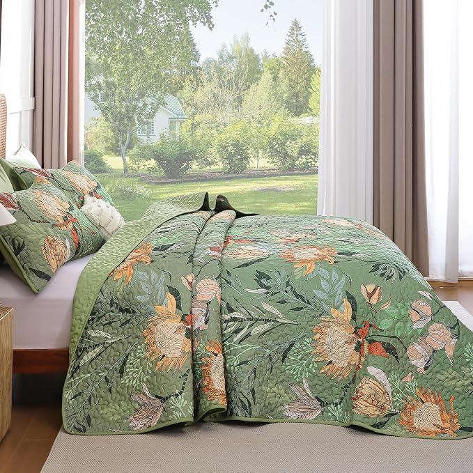 Dintszyayue Quilt Queen Size Green, Soft Microfiber Lightweight Farmhouse Bed - Image 3
