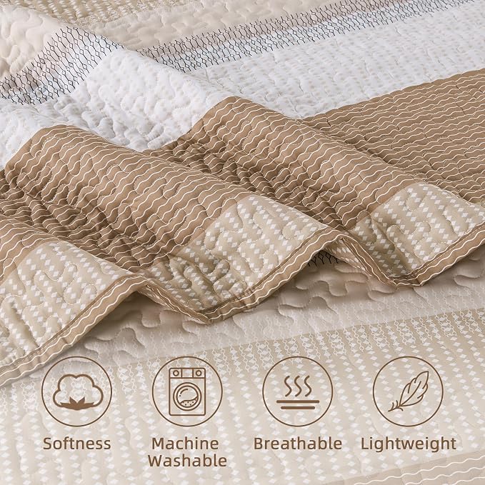 California King Quilt Set Taupe, 3 Pieces Bedspreads | Ultra Soft Lightweight - Image 5