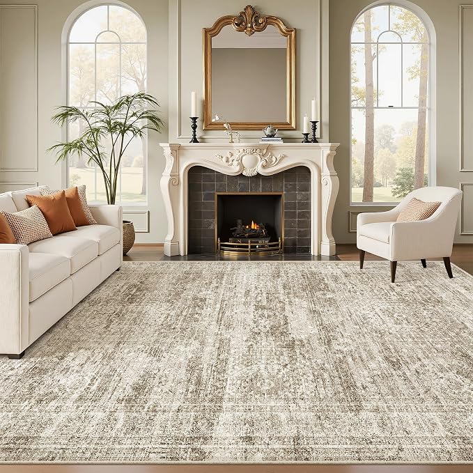 Soalmost 7x9 Area Rug for Living Room Washable Rugs Non-Slip Brown | Low-Pile by Soalmost