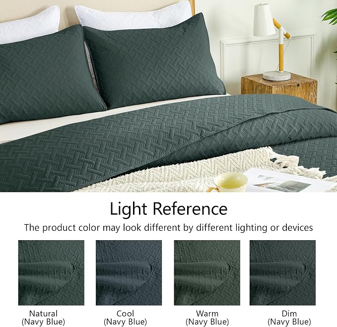 FLYMME Quilts Queen Size, Lightweight Forest Green Bedspreads, Basket Weave - Image 4