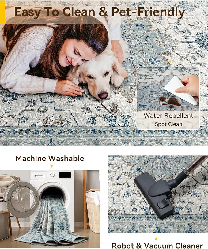RELEANY Washable Area Rug, Square 7'x7', Water Repellent, Pet Friendly - Image 3