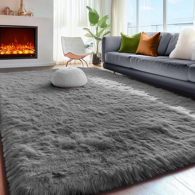 Grey Area Rugs for Living Room Bedroom Rug 5x8 Rugs Soft Plush Fluffy Rug for - Image 5