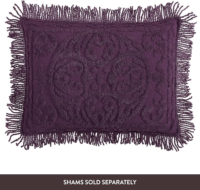 Beatrice Home Fashions Medallion King Cotton Chenille Bedspread, Eggplant | - Image 5