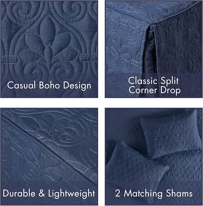 Madison Park Classic Traditional Damask Quilted Bedspread Set, All Season - Image 4