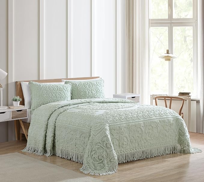 Beatrice Home Fashions Medallion Standard Cotton Chenille Sham, Sage | Vintage - Image 2