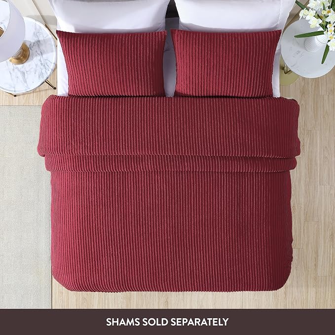 Beatrice Home Fashions Queen Channel Chenille Bedspread, Burgundy | Soft - Image 4