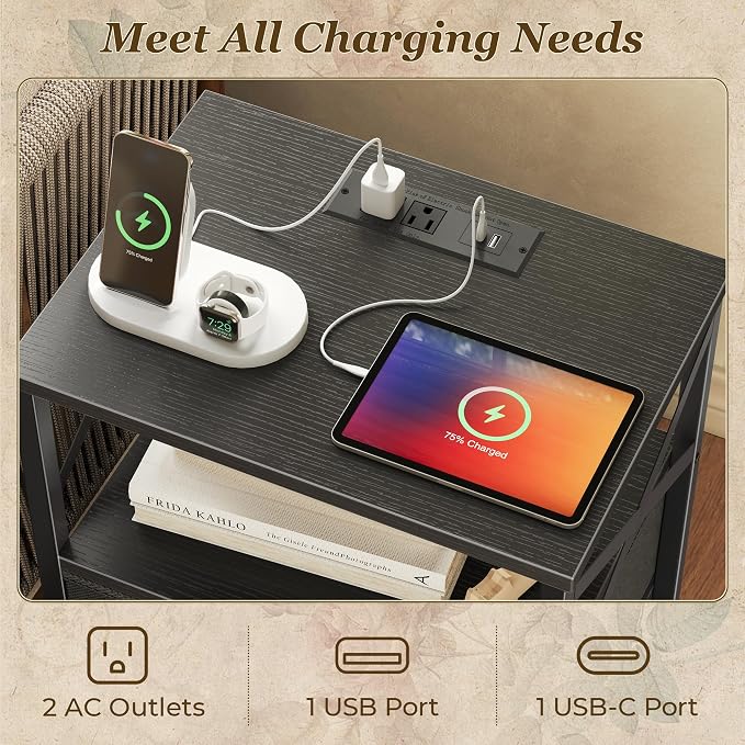Huuger Night Stand with Charger Station, USB-C Port, End Table | 2 Drawer - Image 4