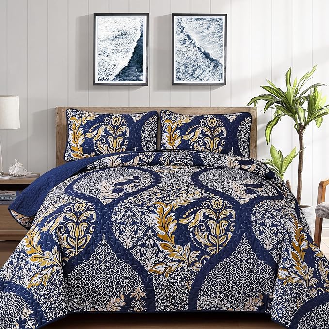 DJY Navy Queen Quilt Bedding Set, All Season Quilted Coverlet, Soft Lightweight by HOME