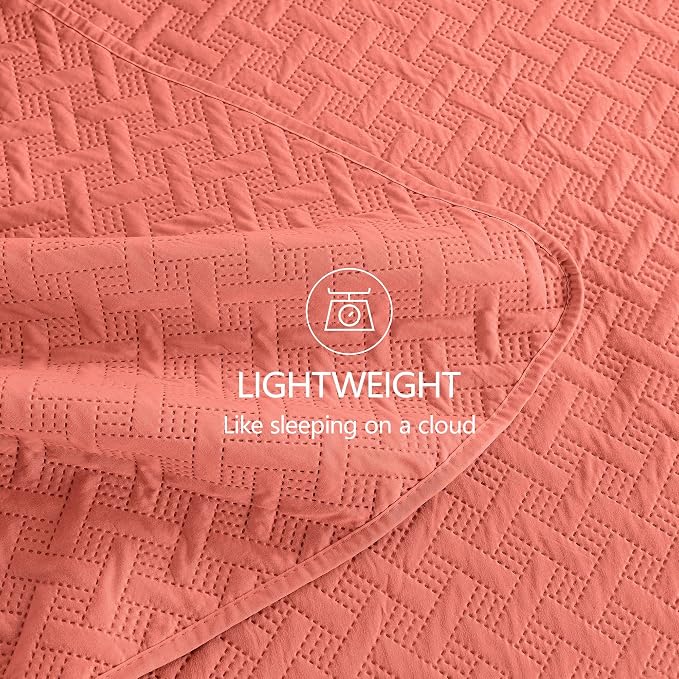 FLYMME Quilts Queen Size, Lightweight Coral Bedspreads, Basket Weave Pattern - Image 6