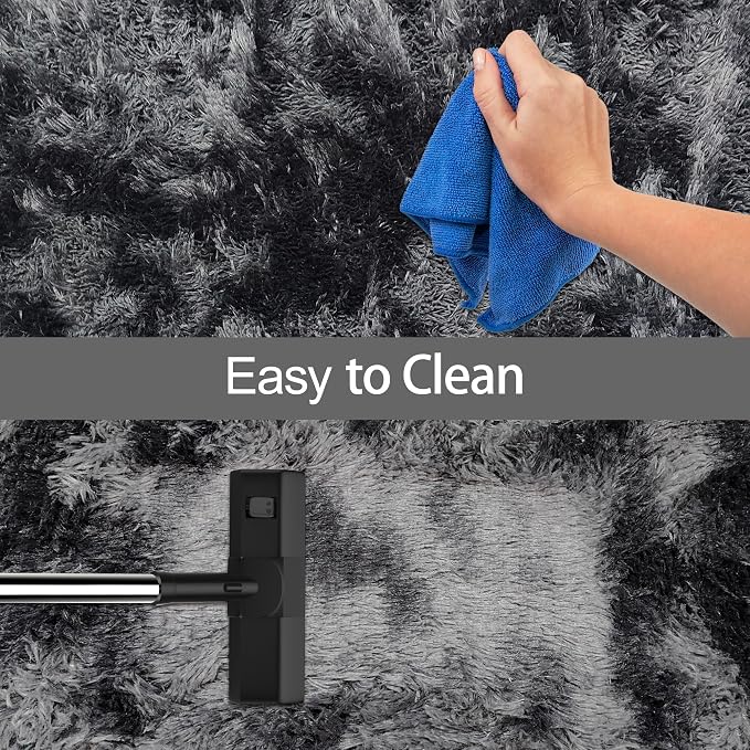 Tie-Dyed Runner Rug for Bedroom Black Grey 2x10ft Fluffy Area Rug Bedside - Image 7