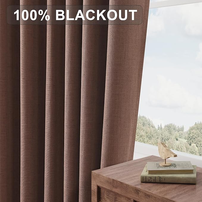 Joywell 100% Blackout Linen Curtains, 52 x 84 Inches, Caramel Brown | 2 Panels - Image 7