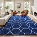 Large 6x9 Area Rugs for Living Room, Fluffy Geometric Navy and White Rug for by ONASAR