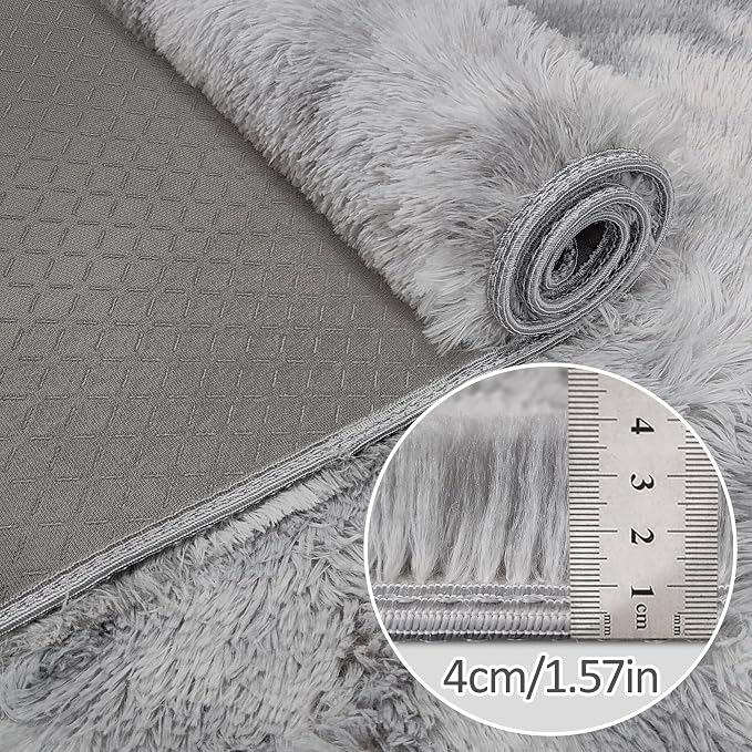 Super Soft Fluffy Living Room Area Rug 3x10 ft Tie-Dyed Light Grey Shaggy Furry - Image 5