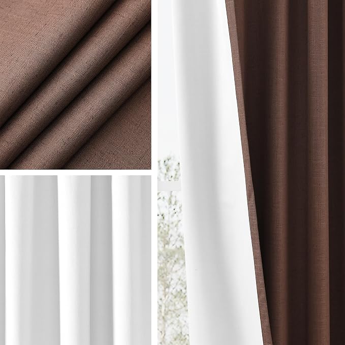 Joywell 100% Blackout Linen Curtains, 52 x 84 Inches, Caramel Brown | 2 Panels - Image 5
