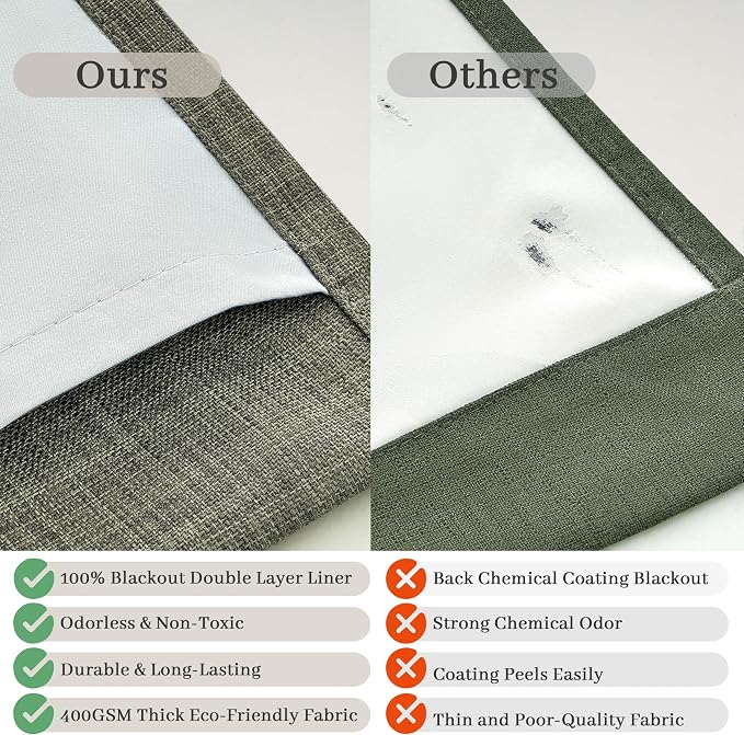 Extra Long Double Layer Linen Blackout Bedroom Window Curtains 105 Inches Long - Image 5