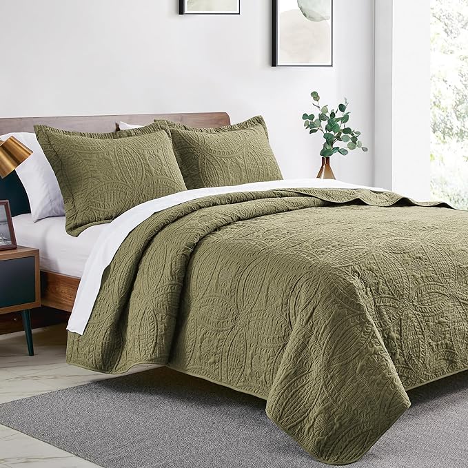 Love's cabin California King Size Quilt Bedding Set Green Bedspreads - Image 2