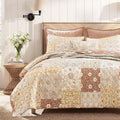 King Quilt Set-3 Pieces Soft Bedding Lightweight Floral Patchwork Coverlet | by BLOOMHAVEN