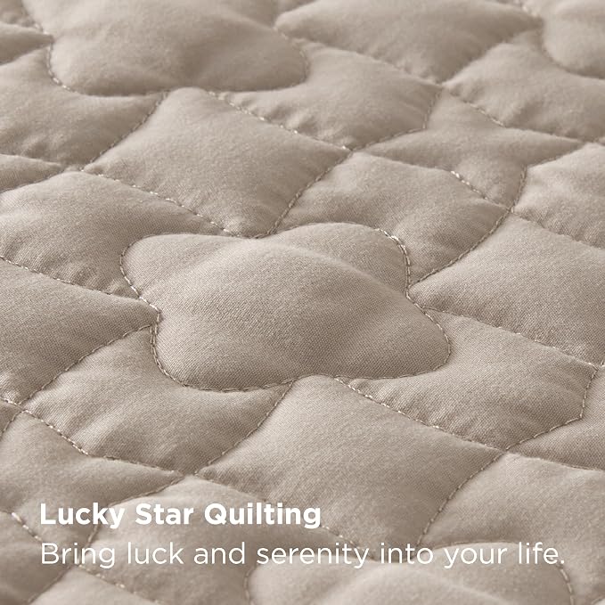Bedsure Quilts Queen Size, Lucky Star Quilting Comforter Set Taupe | Bedspread - Image 3