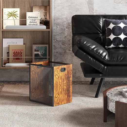 Huxitocan Retro Office Trash Can, Iron and Wood Combination Bedroom Garbage Can - Image 5