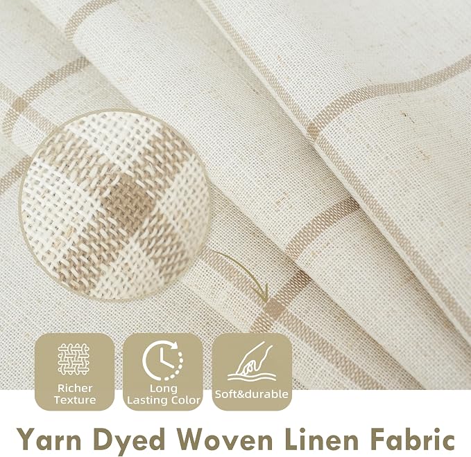 DriftAway 100% Blackout Plaid Linen Curtains 108 Inches Long 2 Panels Taupe | - Image 4