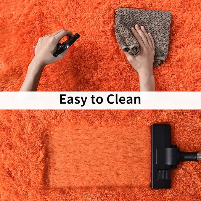 Soft Runner Rugs for Bedroom Hallways, 2x3 Orange Fluffy Shag Throw Area Rug - Image 6