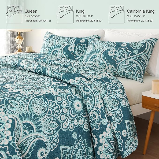 Whale Flotilla Patchwork Quilts Queen Size, Soft Boho Paisley Bedspreads | - Image 4