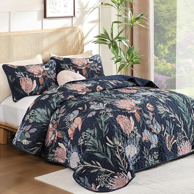 Dintszyayue Quilt King Size Navy, Soft Microfiber Lightweight Farmhouse Bed - Image 2