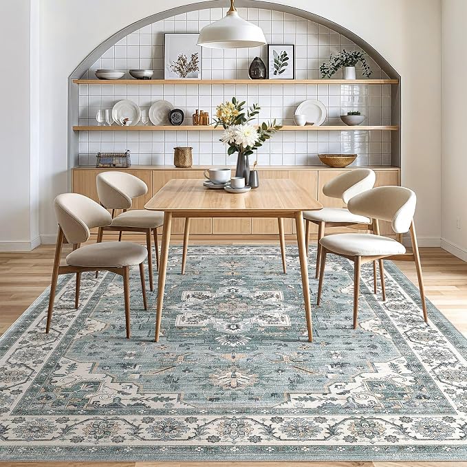 cotiled 5x8 Area Rug for Living Room, Traditional, Denim Blue | Soft Distressed - Image 7