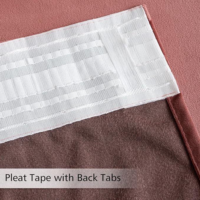 MIULEE Dusty Rose Pink Velvet Pinch Pleat Blackout Curtains 52" W x 90" L | 2 - Image 3
