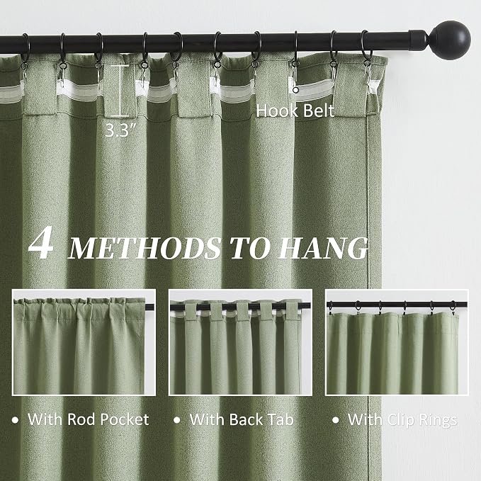 Sage Green Blackout Linen Curtains 84 Inch Length 2 Panels Set, Back Tab Rod - Image 3